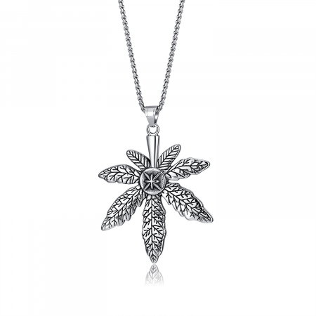 Colier inox frunza de canabis 70 cm