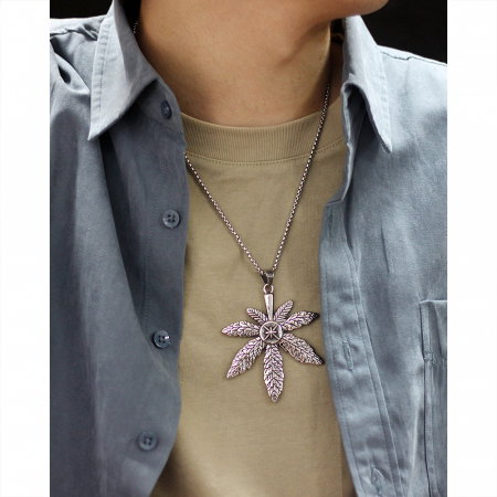 Colier inox frunza de canabis 70 cm [10]