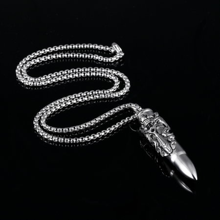 Colier inox glont cu sabie dragon 55 cm [7]