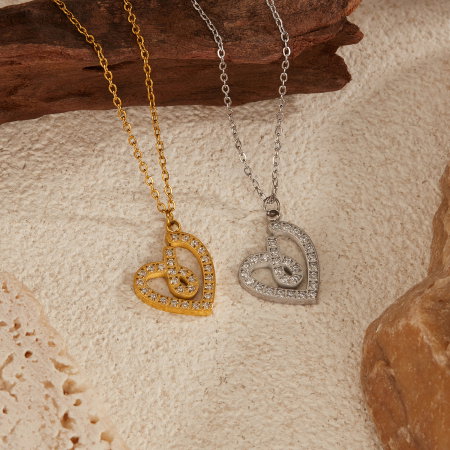 Colier inox inimioara stilizata cu zirconii [9]