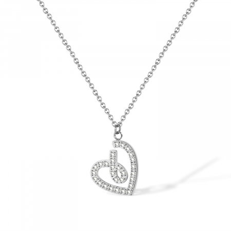 Colier inox inimioara stilizata cu zirconii