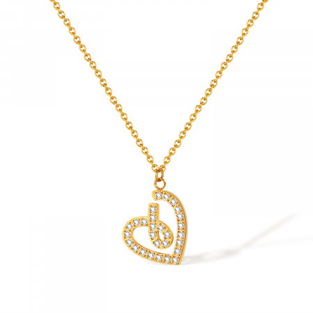 Colier inox inimioara stilizata cu zirconii