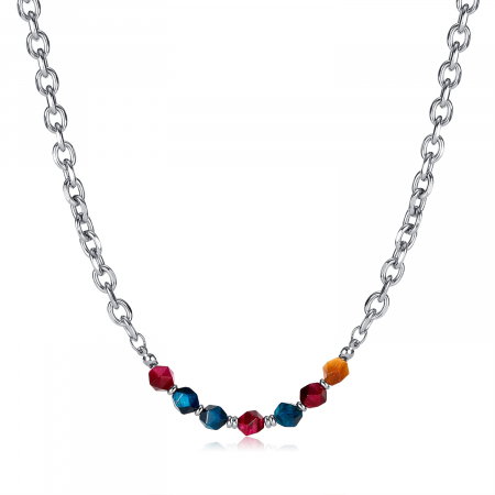Colier inox mix cu pietre naturale colorate