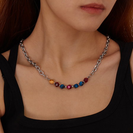 Colier inox mix cu pietre naturale colorate [3]