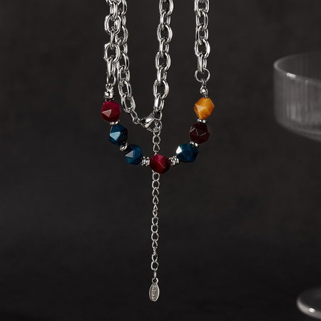 Colier inox mix cu pietre naturale colorate [4]