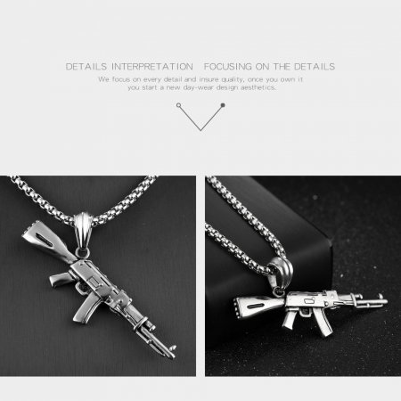 Colier inox pistol mitraliera 60 cm [4]