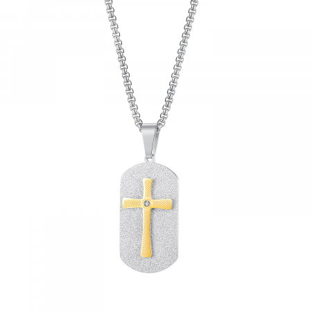 Colier inox placuta cu cruce 55 cm