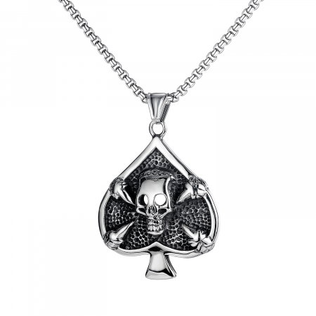 Colier inox poker cu pica cu craniu 55 cm