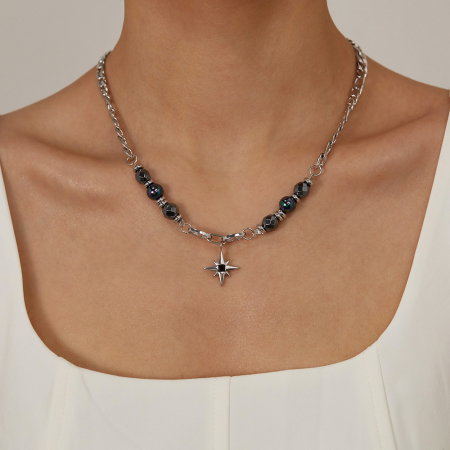 Colier inox stea cu hematite [10]