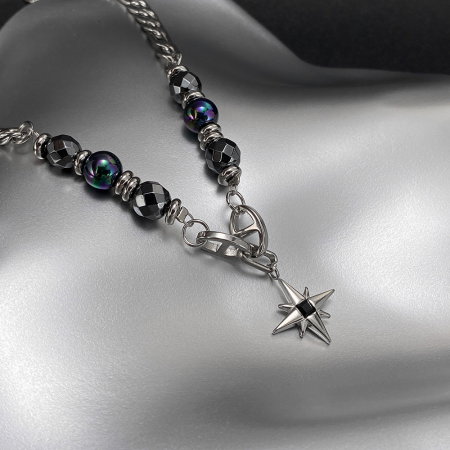 Colier inox stea cu hematite [2]