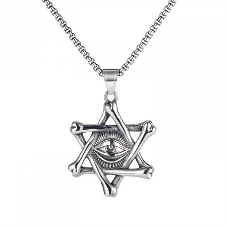 Colier inox Steaua lui David cu ochi de deochi 55 cm