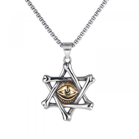 Colier inox Steaua lui David cu ochi de deochi 55 cm