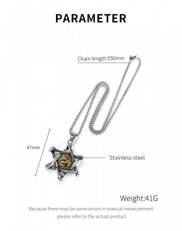 Colier inox Steaua lui David cu ochi de deochi 55 cm [2]