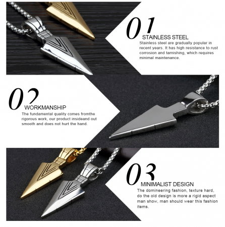 Colier inox varf de sageata 55 cm [3]