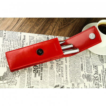 Etui stilou de lux din piele naturala Rovicky, Rosu, HUS05 [7]