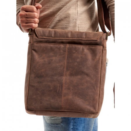 Geanta pentru umar din piele naturala, BORG4, Maron [1]