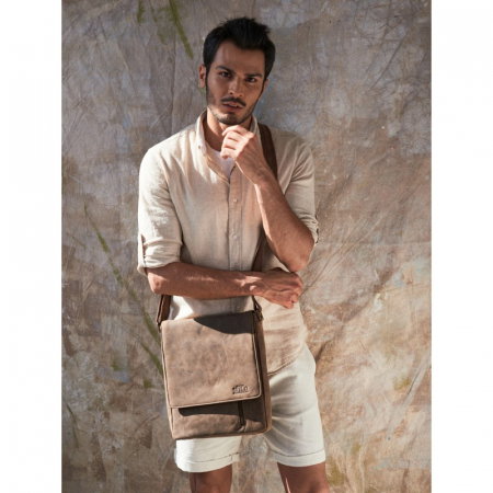 Geanta pentru umar din piele naturala, BORG4, Maron [5]