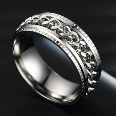 Inel antistres argintiu din inox cu lant rotativ [1]