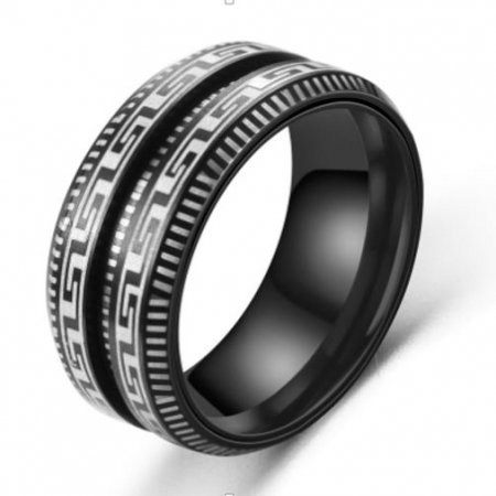 Inel antistres negru din inox cu motive grecesti [1]