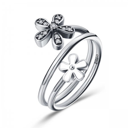 Inel argint 925 cu doua floricele si zirconii albe - Be Nature IST0026 [0]
