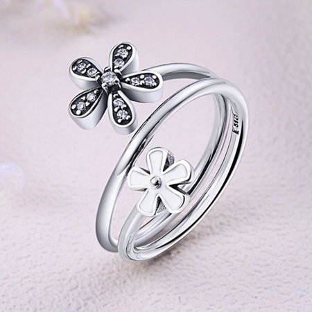 Inel argint 925 cu doua floricele si zirconii albe - Be Nature IST0026 [4]