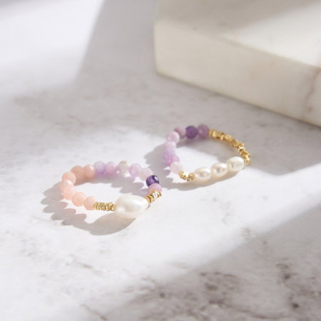 Inel argint 925 elastic placat cu aur 14K cu perle naturale si mica naturala [6]