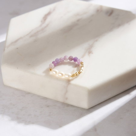 Inel argint 925 elastic placat cu aur 14K cu perle naturale si mica naturala [2]