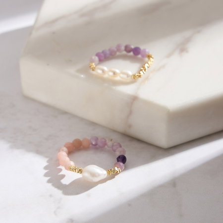 Inel argint 925 elastic placat cu aur 14K cu perle naturale si mica naturala [7]