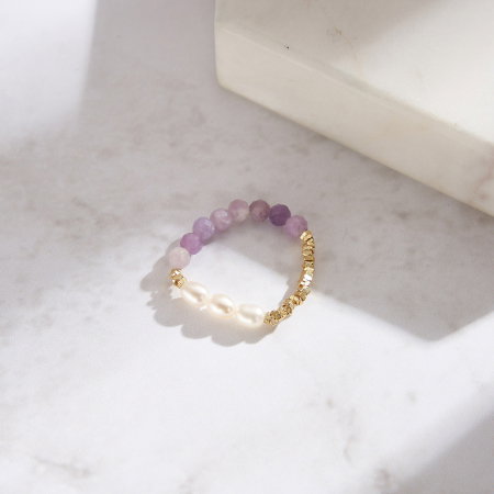 Inel argint 925 elastic placat cu aur 14K cu perle naturale si mica naturala [5]