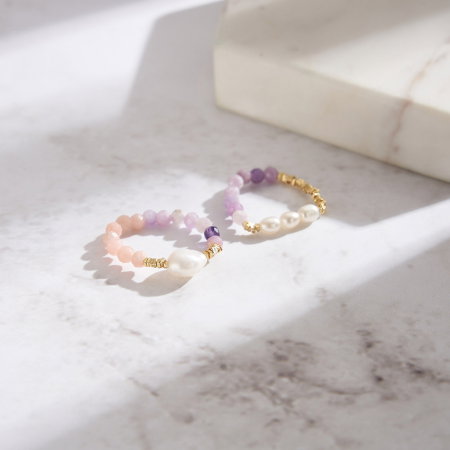 Inel argint 925 elastic placat cu aur 14K cu perle naturale si opal si mica naturale [6]