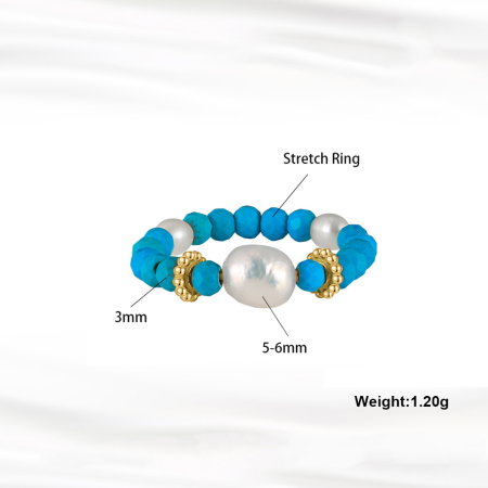 Inel argint 925 elastic placat cu aur 14K cu perle naturale si turcoaz natural [3]