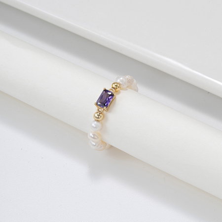 Inel argint 925 elastic placat cu aur 14K cu perle naturale si zirconiu [2]