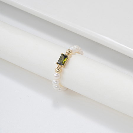 Inel argint 925 elastic placat cu aur 14K cu perle naturale si zirconiu [2]