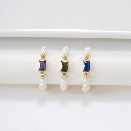 Inel argint 925 elastic placat cu aur 14K cu perle naturale si zirconiu [6]