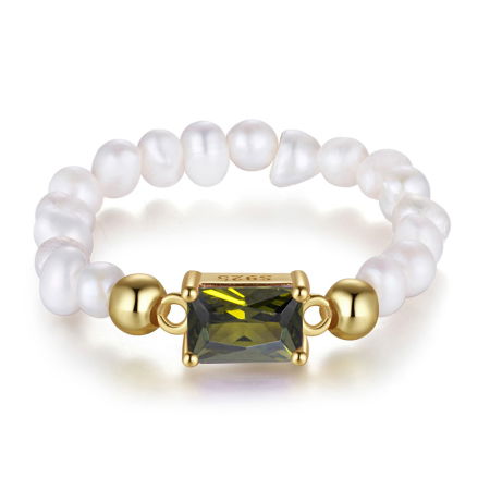 Inel argint 925 elastic placat cu aur 14K cu perle naturale si zirconiu