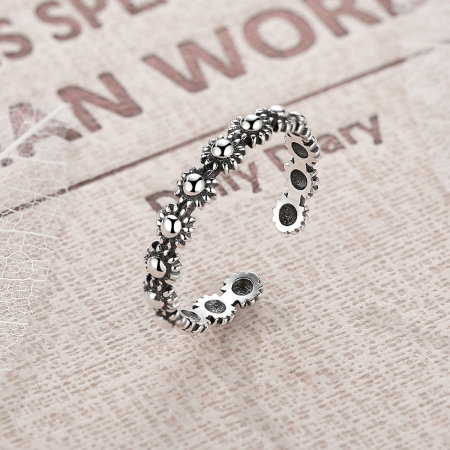 Inel argint 925 reglabil cu flori si aspect vintage - Be Nature IST0022 [2]