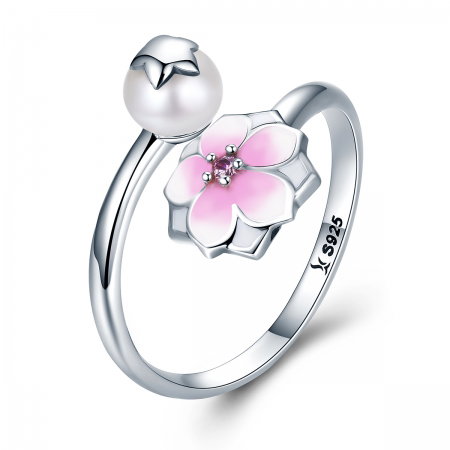 Inel argint 925 reglabil cu perla, floare si zirconiu roz - Be Nature IST0030 [0]
