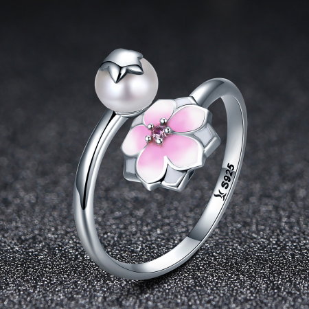 Inel argint 925 reglabil cu perla, floare si zirconiu roz - Be Nature IST0030 [2]