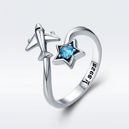 Inel argint 925 reglabil cu steluta albastra si avion argintiu - Be Nature IST0047 [2]