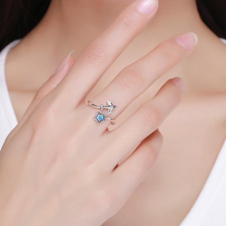 Inel argint 925 reglabil cu steluta albastra si avion argintiu - Be Nature IST0047 [5]
