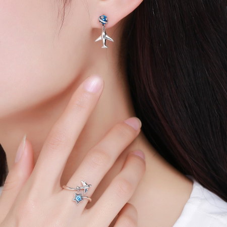 Inel argint 925 reglabil cu steluta albastra si avion argintiu - Be Nature IST0047 [7]