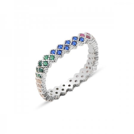 Inel argint cu 2 randuri de zirconii multicolore - Eternity [0]
