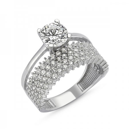 Inel argint cu 4 randuri de zirconii mici si o piatra mare - Eternity & Solitaire [0]