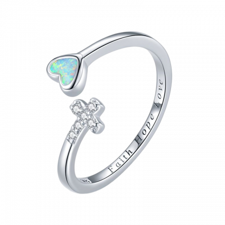 Inel argint cu cruciulita, opal si zirconii
