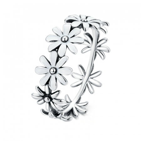 Inel argint cu flori margarete albe