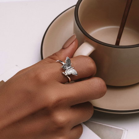 Inel argint cu fluturasi, reglabil [3]
