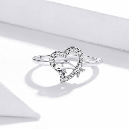 Inel argint cu inima si delfin [2]