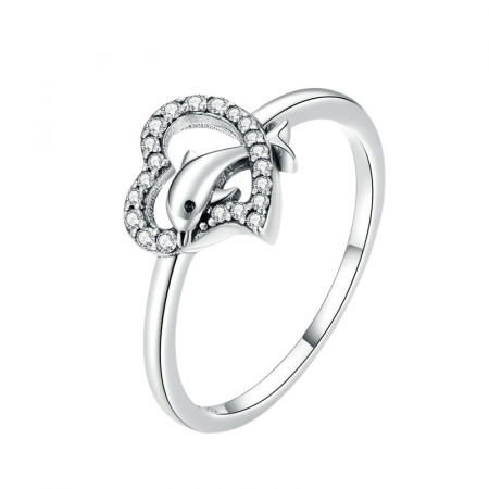 Inel argint cu inima si delfin