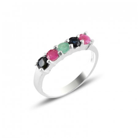 Inel argint cu rubin, emerald si safir