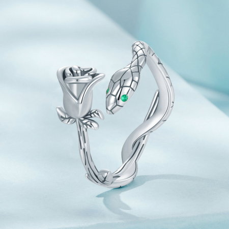 Inel argint cu sarpe si trandafir [2]